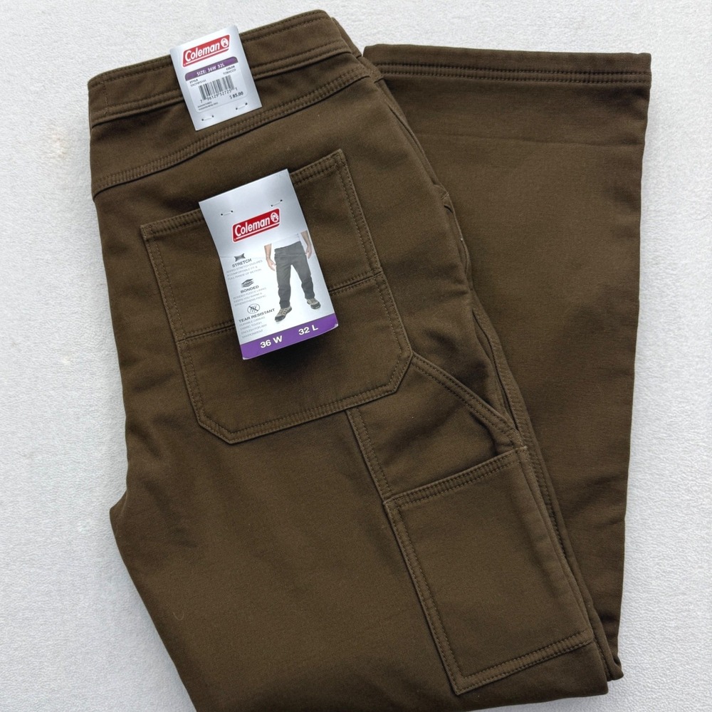 Coleman Canvas Pants Mens 36x32 Tobacco Fleece Lined Bonded Stretch